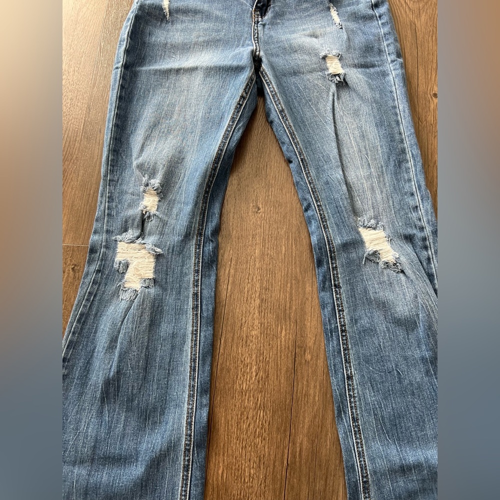 Dark wash high waisted ripped stretch flare jeans - Picture 7 of 10